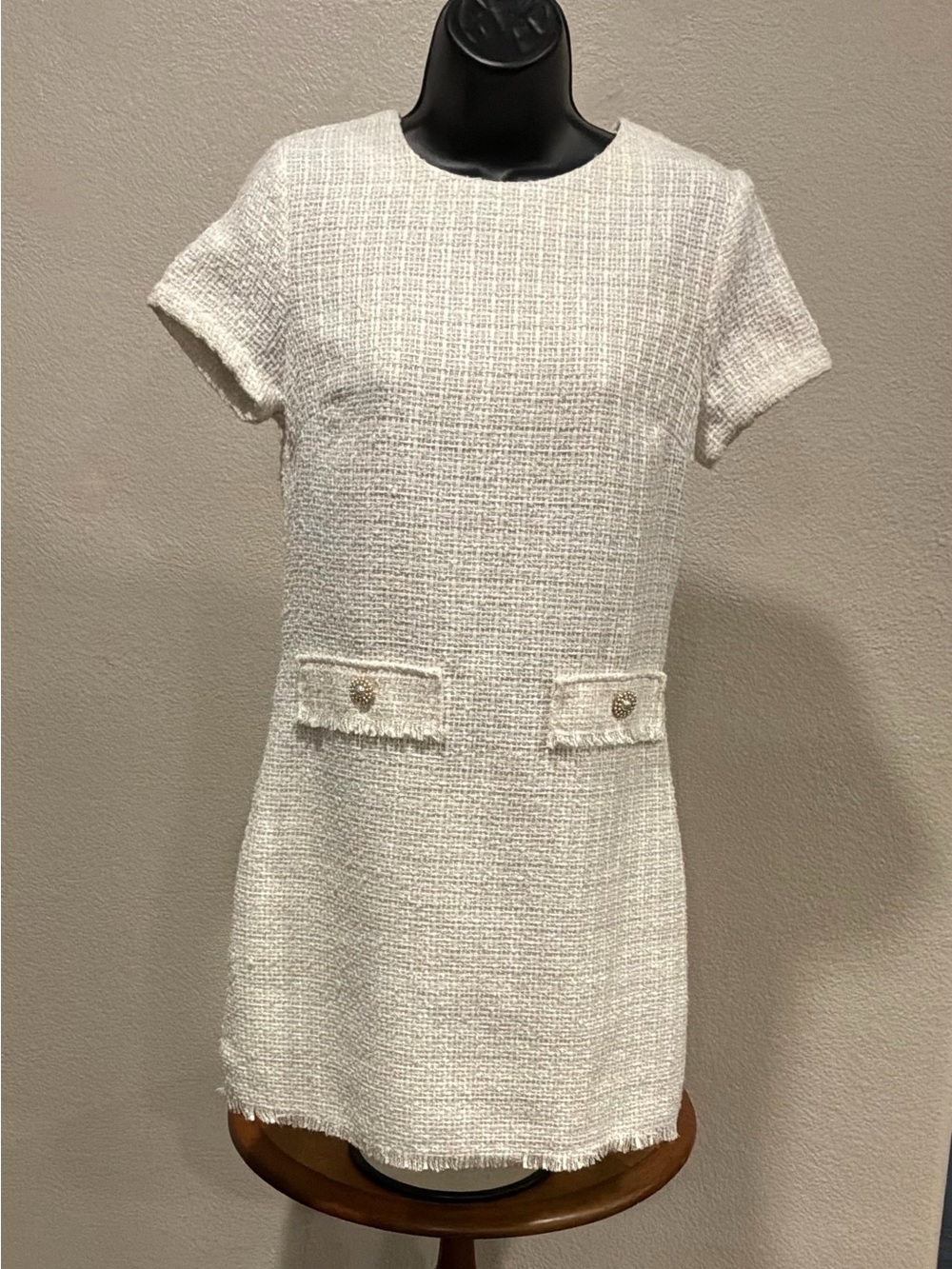BeBop Cream Tweed Short-Sleeve Shift Dress